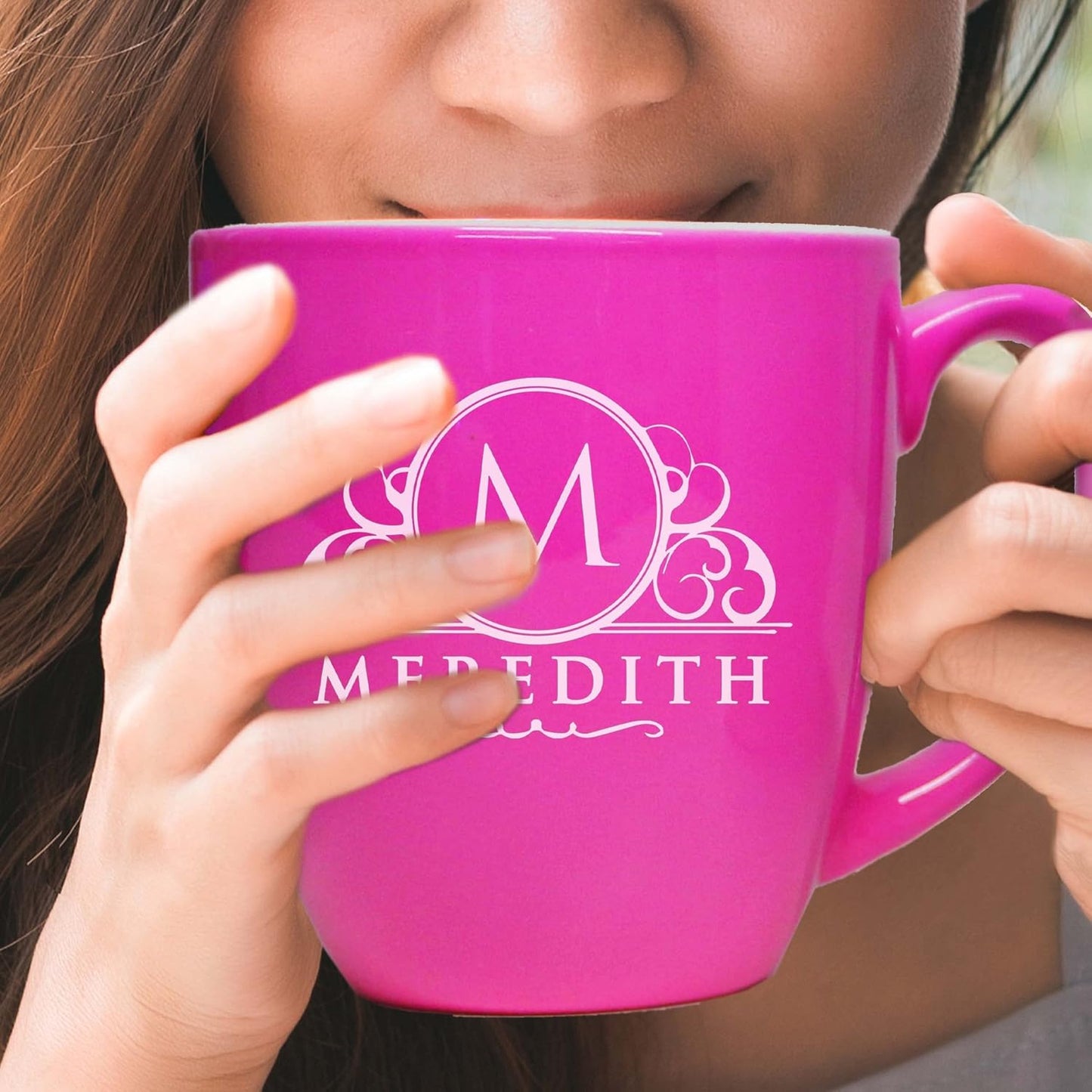 Custom Engraved Coffee Latte Mug - Personalized Coffee and Tea Cup (Pink)