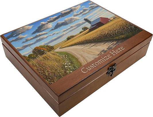 WE Games Custom Color Image Engraved Wooden Treasure Box with Lid & Brass Latch - Walnut Finish