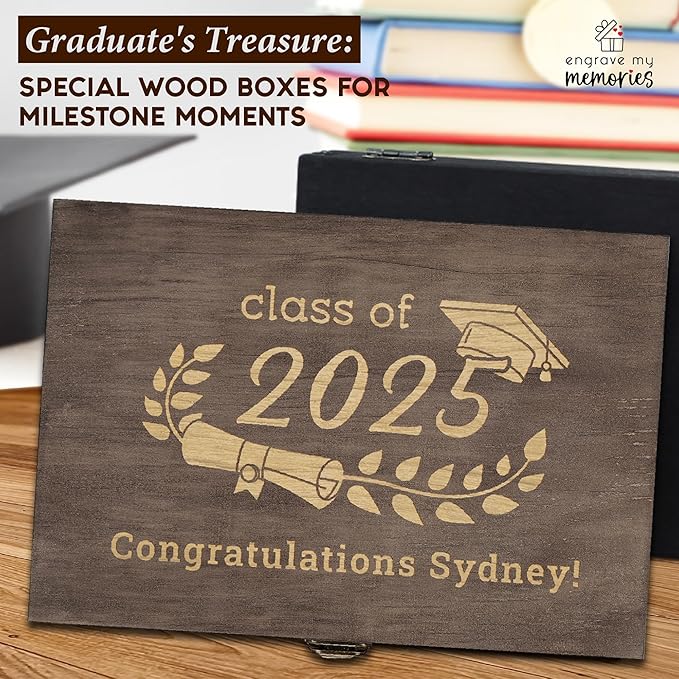 Personalized Graduation Keepsake Box 2025 Custom Engraved Wooden Memory Box High School College Graduates Cap and Gown Storage Boxes - Graduation Gifts for Him Her