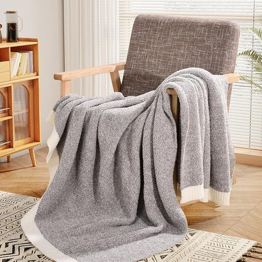 NEXHOME PRO Super Soft Throw Blankets for Couch, Twin Size Cozy Blankets Reversible Knit Blanket for Women, Fuzzy Plush Lightweight Throws for Sofa, Bed, Picnic, Taupe Grey, 60 x 80 inches