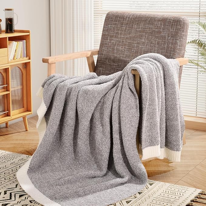 NEXHOME PRO Super Soft Throw Blankets for Couch, Reversible Warm Blankets Cozy Knit Blanket for Women, Fuzzy Plush Lightweight Throws for Sofa, Bed, Picnic, Taupe Grey, 50 x 60 inches
