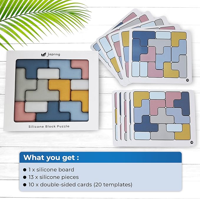 Jispring [100% Soft Silicone] Dementia Activities for Seniors, Tetris Puzzles with 20 Templates, Tile Matching Alzheimers Products for Elderly, Cognitive Memory Games for Adults, Anxiety Relief Gift