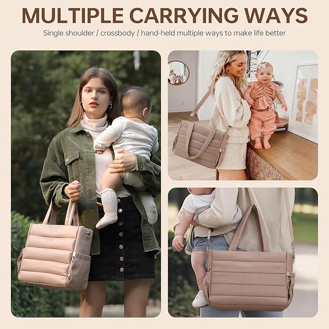 Diaper Bag Tote, Large Capacity Travel Diaper Baby Bags Crossbody Hospital Mom Bag，with Silicone Pacifier Case