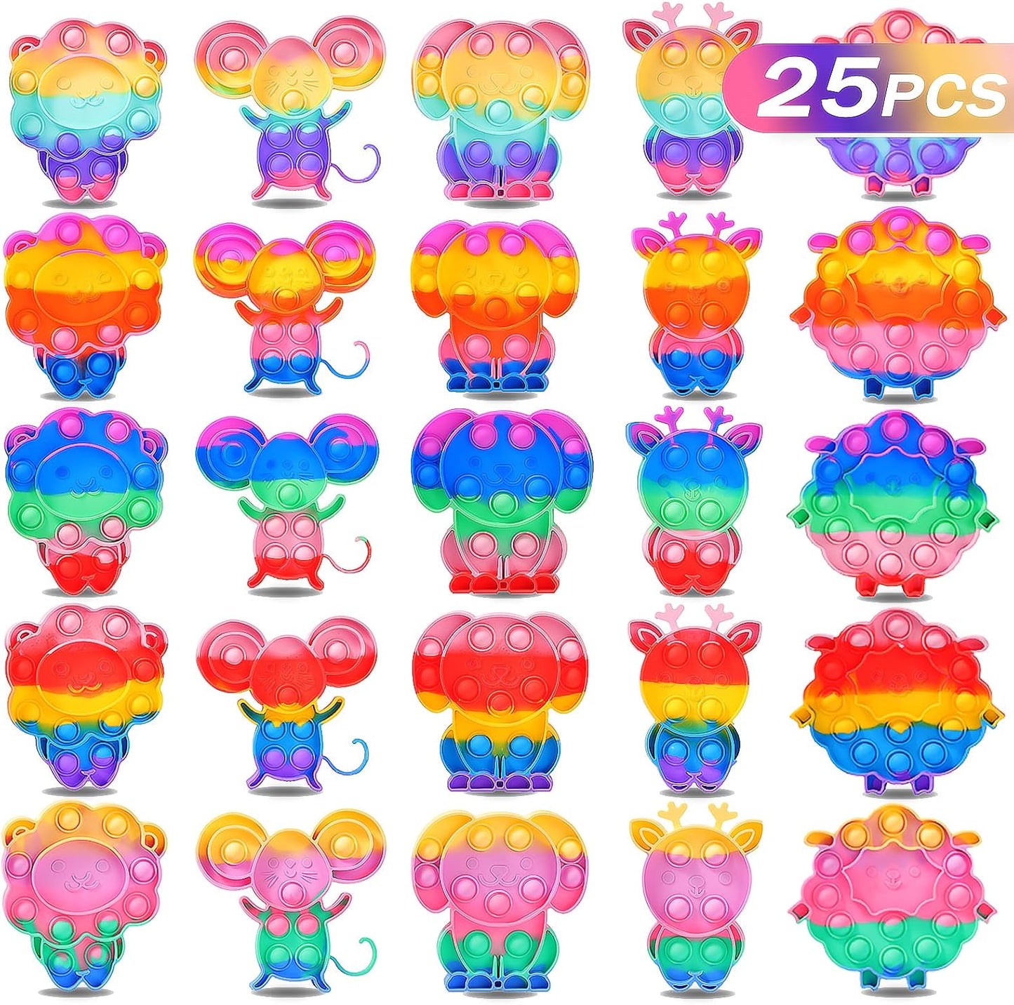 25PCS Party Favors for Kids, Fidget Toys Bulk Its Birthday Party Favors for Kids Toddlers Adult, Classroom Prizes, Goodie Bag Stuffers,Treasure Chest Box,Cute Animal Push Bubble Pops Bulk Sensory Toys