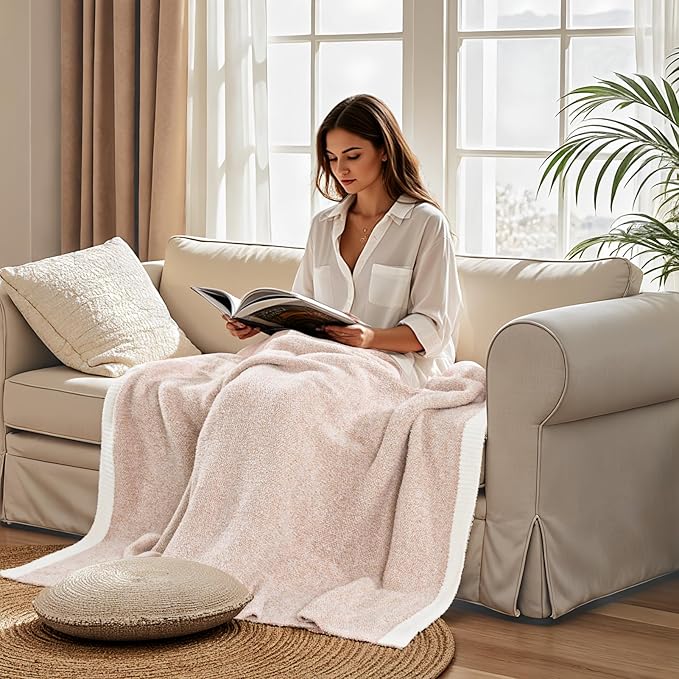 NEXHOME PRO Super Soft Throw Blankets for Couch, Reversible Warm Blanket Cozy Knit Blankets for Women, Fuzzy Plush Lightweight Throws for Sofa, Bed, Picnic, Heather Terracotta, 50 x 60 inches