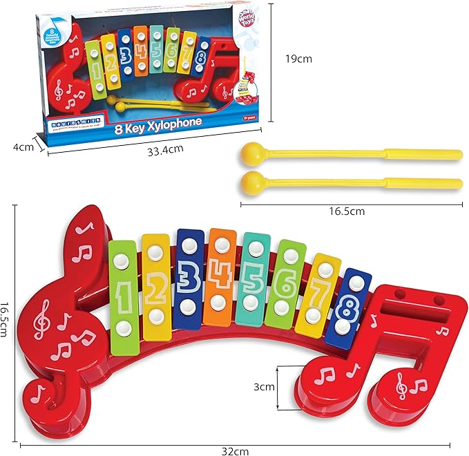 Small World Toys Xylophone for Kids: 8 Key Colorful Xylophones for Toddlers Age 2+, Kids Musical Instrument Montessori Toys, Xylophone Toy 8 Notes with 2 Sticks, Great Gift for Boys Girls