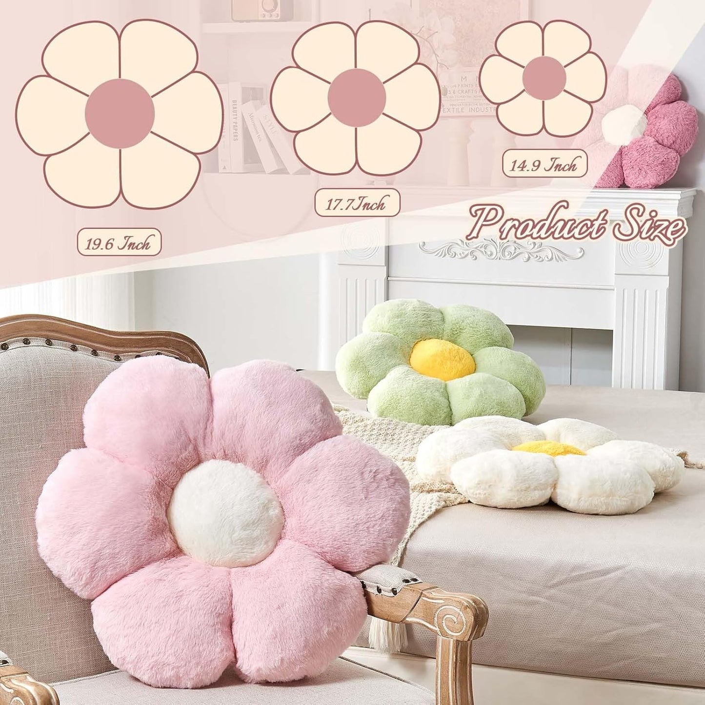 Dusty Pink Flower Pillow, 17.7" Flower Shaped Plush Decorative Throw Pillow for Bed