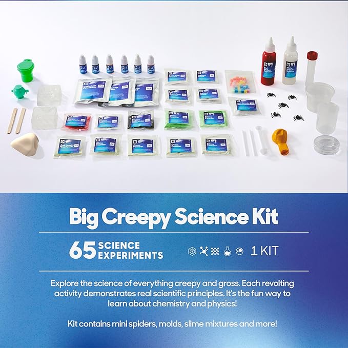 Discovery™ Big Creepy Science Lab – 65 Experiments STEM Kit for Kids| Slime, Reactions, Crystals & Gross Science| Educational Learning Project Activity Set| Chemistry & Physics Toy Gift| Ages 8+