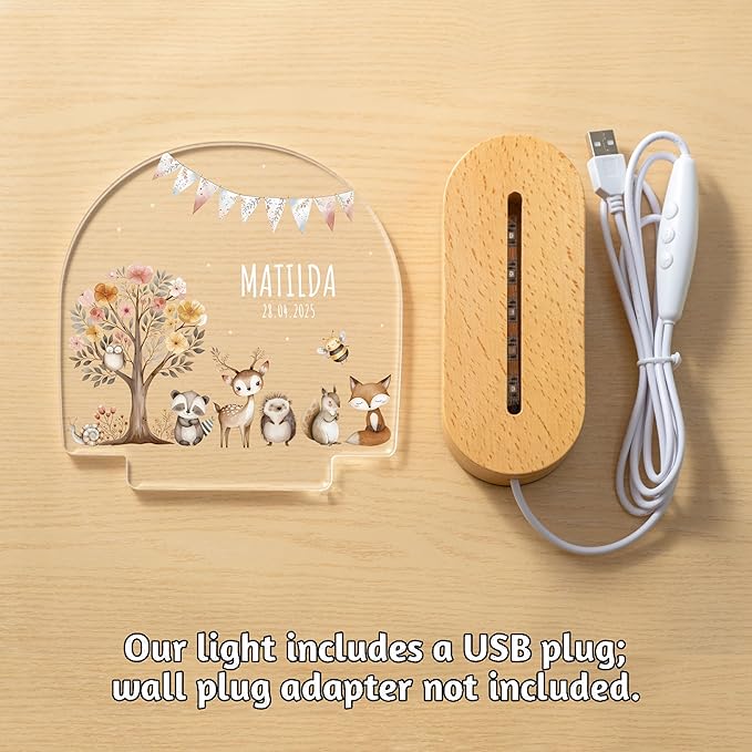 Personalized Baby Gifts for Kids, Custom Name LED Acrylic Plaque Night Light, Safari Jungle Animals Lamp, Perfect Baby Shower Newborn Christmas Gifts for Boys Girls, Children's Nursery Decor