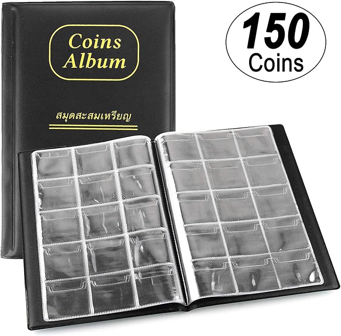 150 Pockets Coin Album, Penny Collecting Book, Souvenir Coins Collection Holder, Ideal for Pressed Pennies Passport, Hobby Coin Collector, Money Specie Display Storage Case (Black)