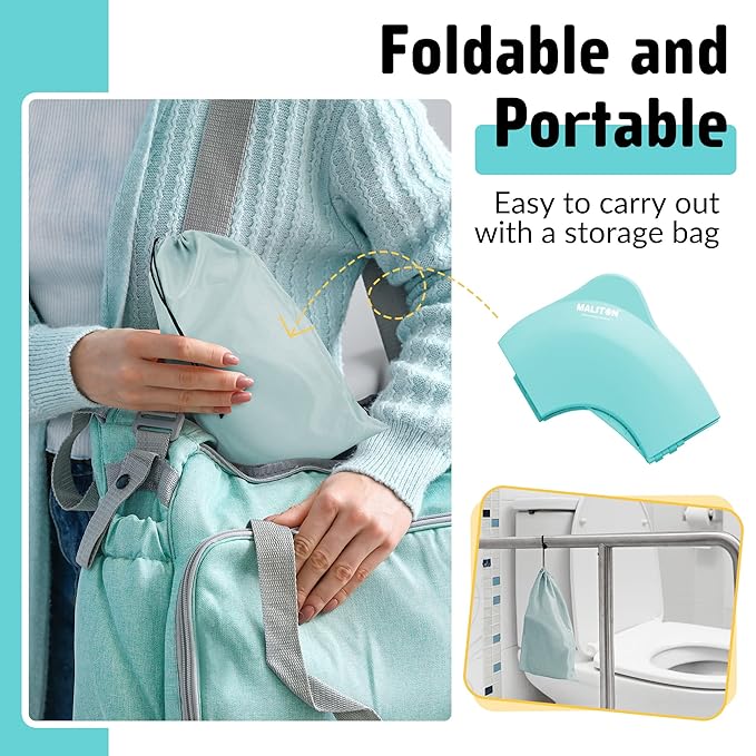 Maliton Travel Potty Seat for Toddler & Kid Travel, Portable Foldable Potty Seat with Storage Bag, Non-Slip Potty Training Toilet Seat Cover wth Splash Guard (Aqua Green)
