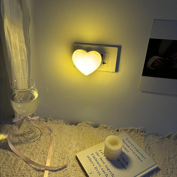Night Lights Plug into Wall - Cute Heart LED Night Light for Kids, Plug in Nightlight with Smart Auto On/Off Dusk to Dawn Sensor, Soft Warm White Lamp for Bedroom Nursery Living Room Bathroom Hallway