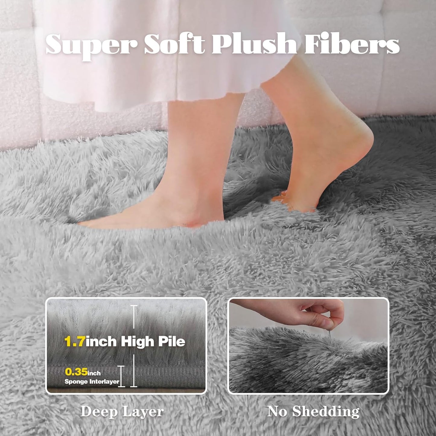 8x10 Area Rug for Living Room: Fluffy Shag Soft Washable Rugs Large Fuzzy Plush Indoor Carpet for Bedroom Nursery Playroom Kids Girls Boys Room (Dark Grey, 8'x10')