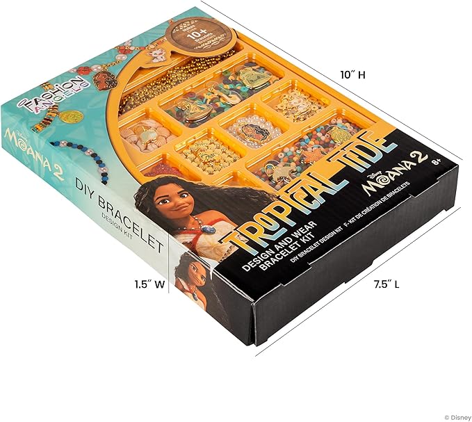 Fashion Angels Disney Moana 2 Tropical Tide Jewelry Design Kit, Includes Assorted Beads & Charms, Makes 10+ Nautical Bracelets, Fun Craft for Kids Ages 8+