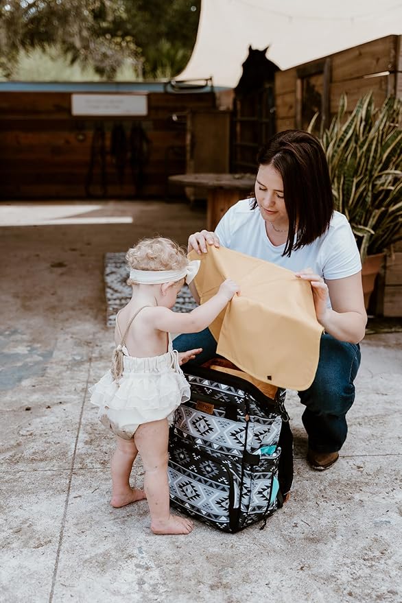 Wrangler Aztec Backpack Multifunction Baby Travel Bag with Changing Pad, Stroller Straps and Pacifier Case WG2204-91103BK