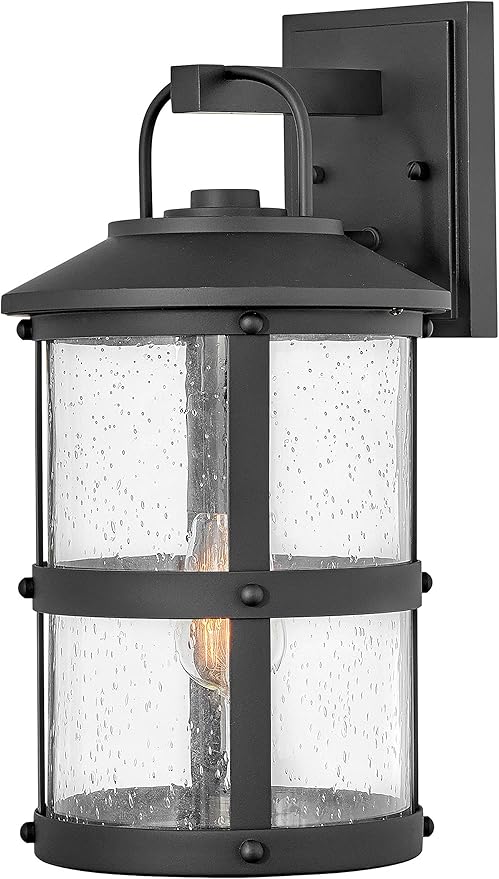 Hinkley Lakehouse Medium Wall Mount Lantern - Estate Series, 1-Light, Coastal, Aluminum, Clear Seedy Glass - Black Finish