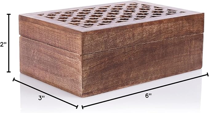 Mela Artisans Wooden Keepsake Box | Medium Polish Mango Wood Memory & Photo Storage Box with Hinged Lid | Decorative Storage Box | Large | 9x6x3.5 Inch