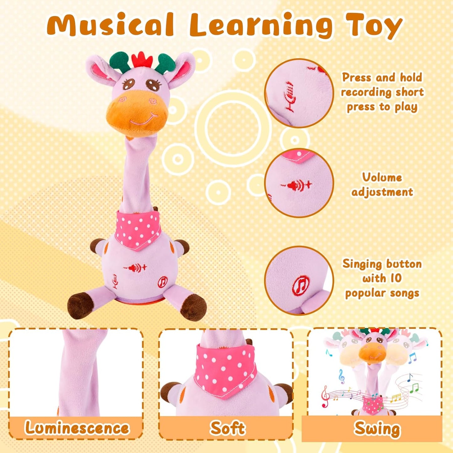 Dancing Giraffe Musical Toys Recording and Repeating Plush Baby Toys 6 to 12 Months Toys, Singing Talking Giraffe Baby Developmental Toy,Valentines Day Decor/Gift for Friend