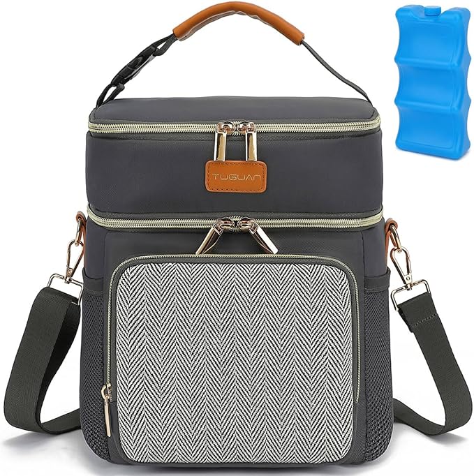 Double Layer Breastmilk Cooler Bag with Ice Pack Insulated Travel Bag for Baby Bottle Breast Milk Storage & Feeding Fits 6 Bottles Up to 9 Ounces Portable Leakproof Bottle Bag for Travel Daycare