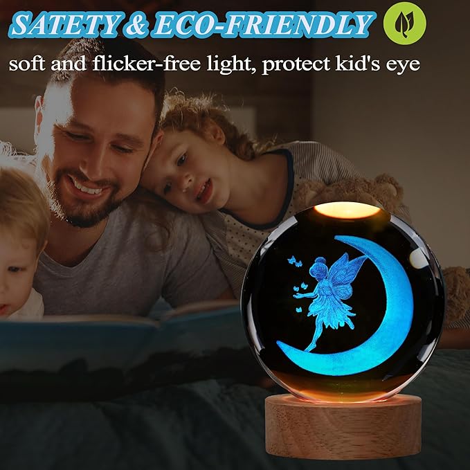 Moon Fairy Night Light, Tooth Fairy Gifts, K9 3.15 Inch (80mm) Crystal Ball Lamp with 16 Colors Remote Upgraded Lamp for Birthday Xmas Cool Fairygirl Figurines Gifts for Room Decor Boys Girls