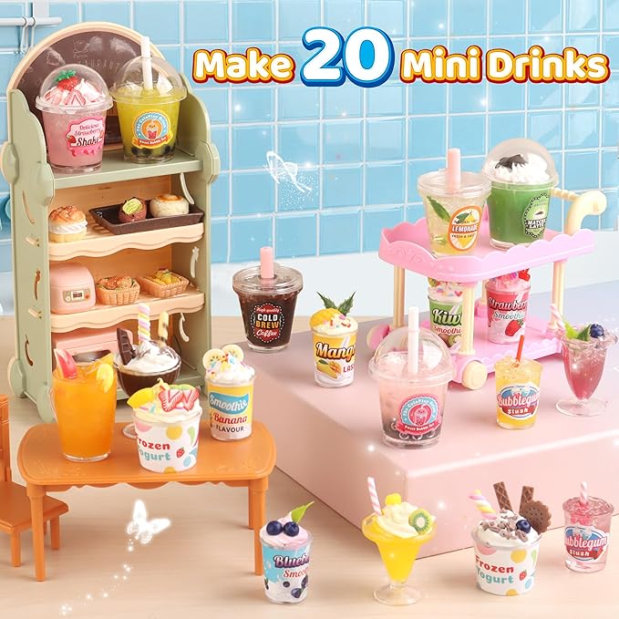 20 PCS Miniature Drink Marker Kit, Miniature Food Toys, Kitchen Pretend Food DIY Crafts Kits for Kids Ages 8-12, Girls Gift for Christmas, Birthday, Collectors, Resin Play, NOT Edible