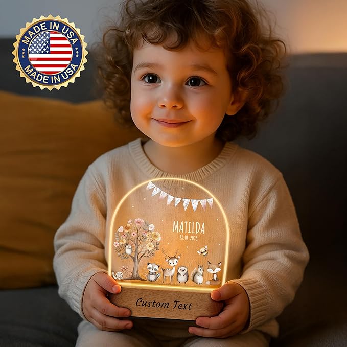 Personalized Baby Gifts for Kids, Custom Name LED Acrylic Plaque Night Light, Safari Jungle Animals Lamp, Perfect Baby Shower Newborn Christmas Gifts for Boys Girls, Children's Nursery Decor