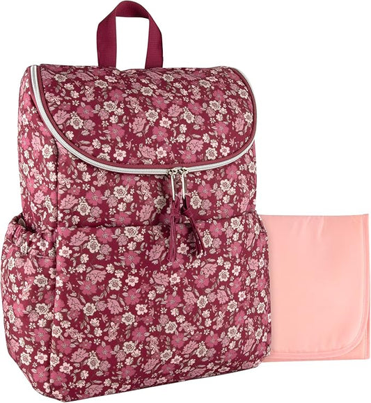 Multi-Function Floral Diaper Backpack and Travel Nappy Baby Bag with Changing Pad and Stroller Straps