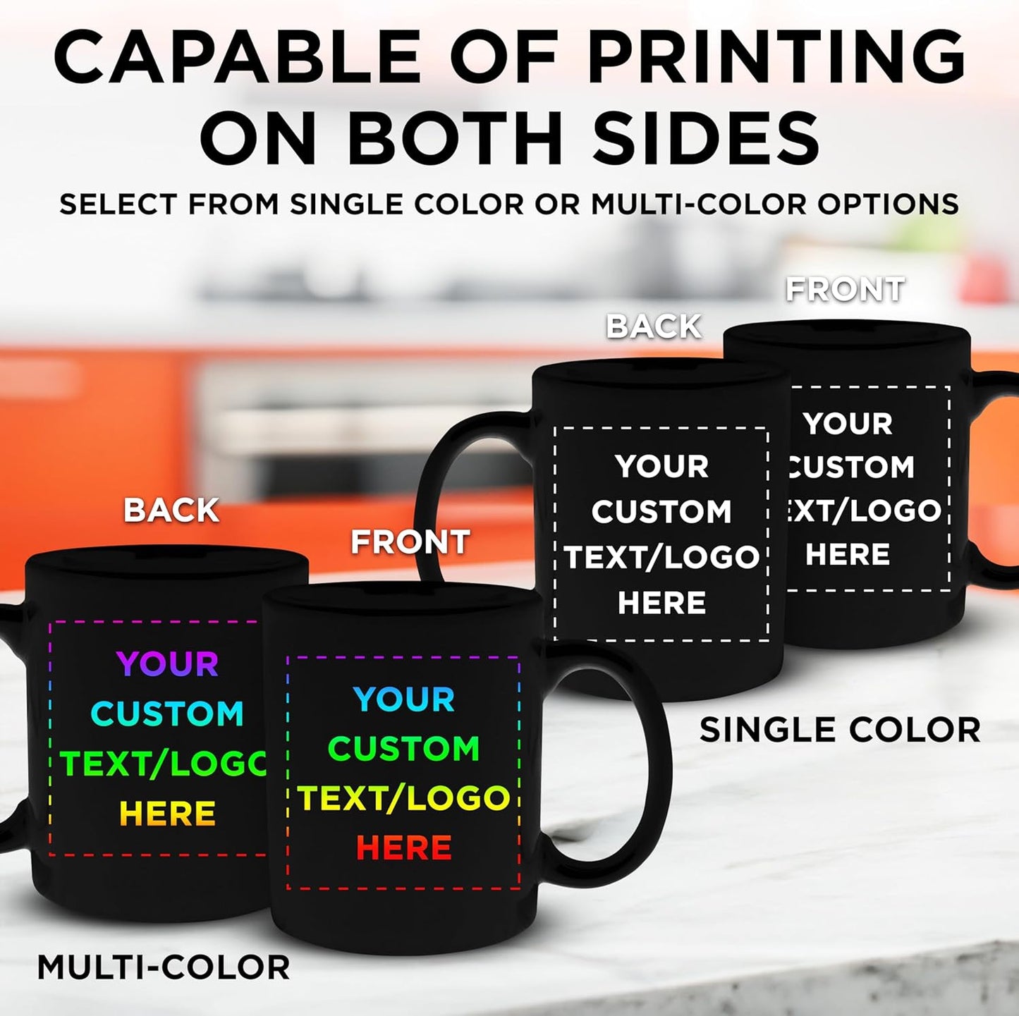 Custom Ceramic Coffee Mugs 11 oz. Set of 100, Personalized Bulk Pack - Coffee cup set, Iced coffee cup, Gaming mug - Black