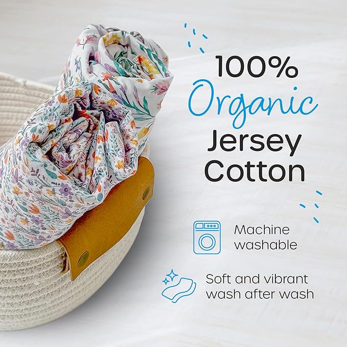 Quiggly Travel Crib Sheets for Guava Lotus, 2 Pack Organic Cotton Jersey Knit, Vibrant Floral Patterns - Fits Mattresses for Boys & Girls (Travel Crib, Wildflower Dreamin')