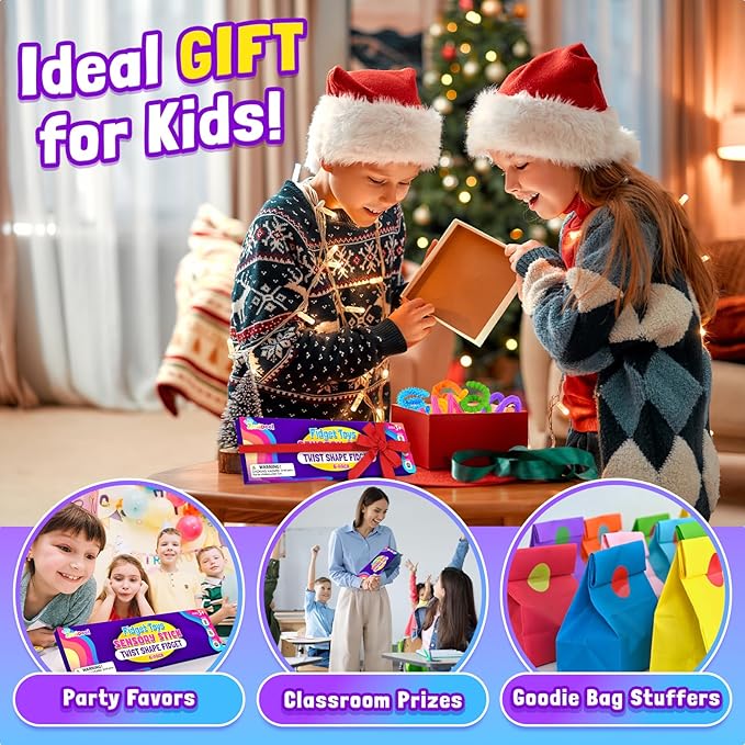 Sensory Fidget Toys for Kids: 6 Pack Textured Silicone Fidget Stick for Stress Anxiety Autistic ADHD, Quiet Desk Fidgets for Classroom, Travel Classroom Must Haves, Stocking Stuffers Gifts