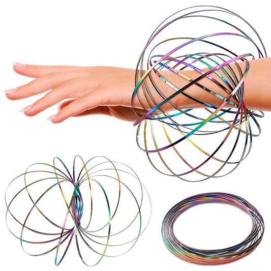 Flow Ring Spinner Ring Arm Toy - 2 Pcs Stainless Steel Spring Toy Metal Sensory Rings Flow Toys Magic Flow Bracelet Spinner Rainbow Toy Rings for Girls - Rainbow Bracelet Metal Geometric Spinning