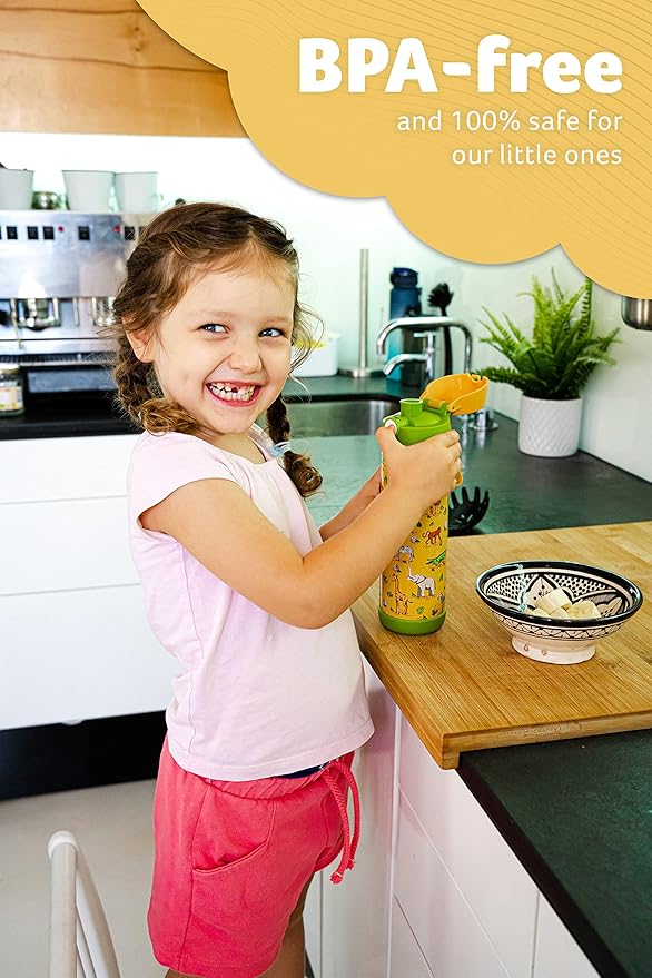 Jarlson® Mali Children's Water Bottle, Thermal Stainless Steel Water Bottle, BPA-Free, Leak-Proof, Children's Bottle with Chug Lid, Bottle for School, Nursery (Safari, 500 ml)