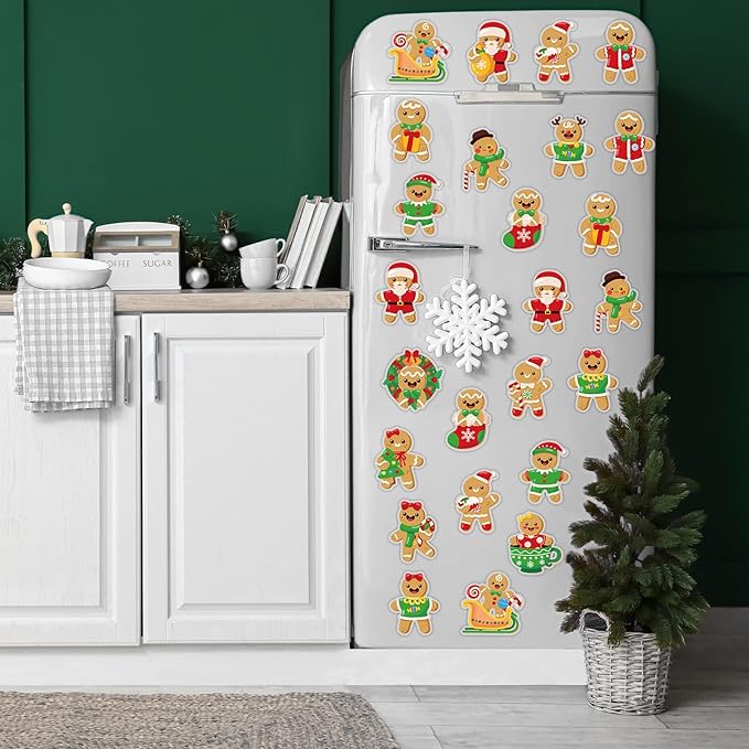 20 PCS Christmas Thick Gel Clings Gingerbread Man Window Decorations Xmas Window Clings Decals Yule Party Decor for Kids Toddlers Home Airplane Festive Season Holiday Party Home Classroom Nursery