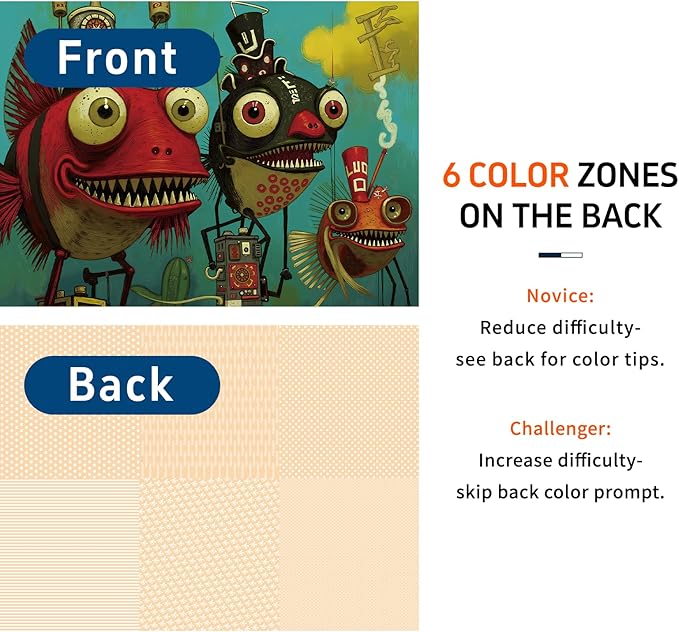 1000 Piece Puzzle for Adults, Quirky Piranha-Inspired Artwork with Unique-Shaped Pieces, Matte Texture, Color-Coded Backing, Challenging Gift for Puzzle Lovers 26.6 x 19.2 in