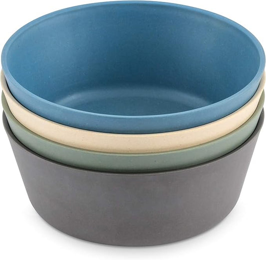 WeeSprout Bamboo Kids Bowls, Set of Four 10 oz Kid-Sized Bamboo Bowls, Dishwasher Safe Kid Bowls (Blue, Green, Gray, & Beige)