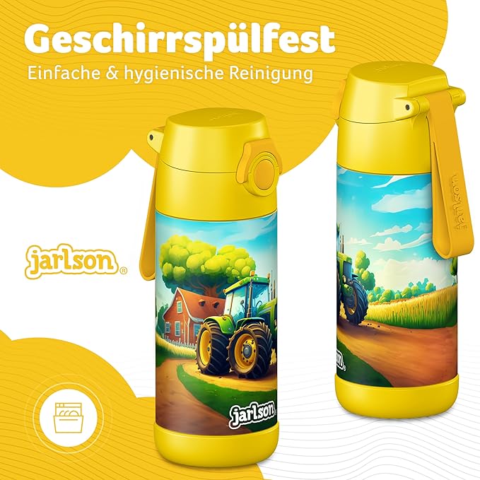 Jarlson® Mali Children's Water Bottle, Thermal Stainless Steel Water Bottle, BPA-Free, Leak-Proof, Children's Bottle with Chug Lid, Bottle for School, Nursery (Tractor Yellow, 12 oz)