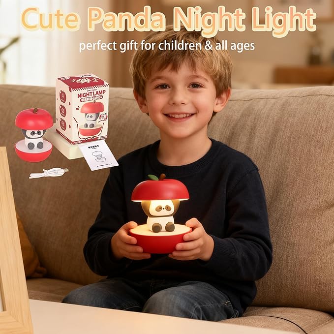 Cute Panda Night Light, LED Squishy Novelty Animal Night Lamp, 3 Level Dimmable Nursery Touch Kawaii Lamp, Birthday Christmas Gifts (USB Rechargeable)