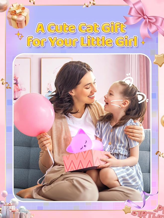 Mubarek 【Remote + Gifts Package】 Cat Night Light for Kids,16 Colors Dimmable Teen Girl Gifts Trendy Stuff, TAP for Fun Cute Stuff for Teen Girls,Cute Room Decor for Girl