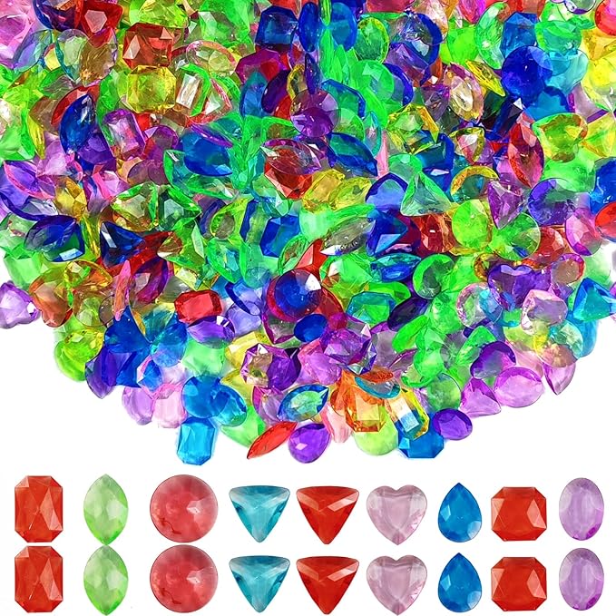 150PCS Pool Diving Gems Toys, Colorful Crystals Pirate Treasure Jewels Acrylic Gems Plastic Diamonds Gemstones for Vase Filler Summer Beach Toys Home Decor Party Favors