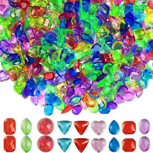 150PCS Pool Diving Gems Toys, Colorful Crystals Pirate Treasure Jewels Acrylic Gems Plastic Diamonds Gemstones for Vase Filler Summer Beach Toys Home Decor Party Favors
