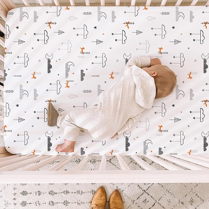 BROLEX Baby Fitted Crib Sheets: Kid Crib Sheets - Set of 2 for Toddler Standard Size Crib Mattress for Boys and Girls - Jersey Knit Crib Bed Sheets Starsmoon Balloon