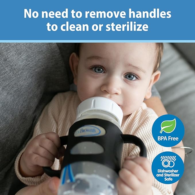 Dr. Brown's Wide-Neck Baby Bottle Handles, 100% Silicone, Easy Grip Removable Handles for Bottle to Sippy Cup Transition, Blue, 4m+