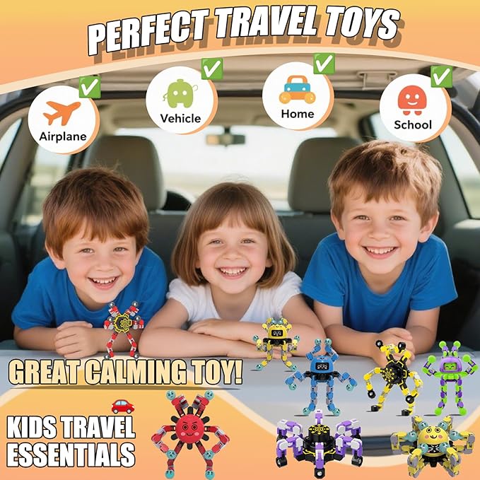 4Pcs Transformable Fidget Spinners for Kids Sensory Fidget Toys Teens Quiet Airplane Road Trip Travel Activities Essential Stocking Stuffers Bulk Gifts for Boys Girls Toddlers Autism ADHD B