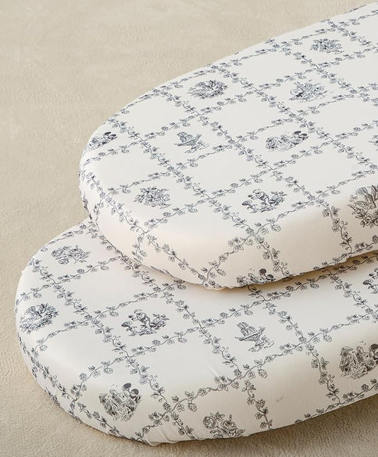 SDY Baby Bassinet Sheets,2pk Cozy Floral Bassinet Fitted Sheets for Baby Boys Girls 32 * 16 * 4 inches, Baby Sheets Fit for Hourglass Oval Cradle, Moses Basket Rectangle Mattress(Floral,Black)