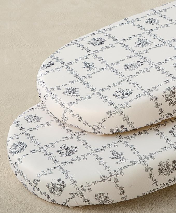 SDY Baby Bassinet Sheets,2pk Cozy Floral Bassinet Fitted Sheets for Baby Boys Girls 32 * 16 * 4 inches, Baby Sheets Fit for Hourglass Oval Cradle, Moses Basket Rectangle Mattress(Floral,Black)