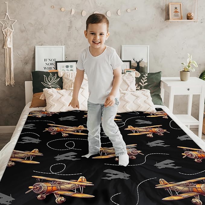 Blanket for Boy Men Kids Airplane Blanket Gift for Son Birthday, 40x50 Inches Lightweight Cute Decor Throw for Couch Sofa Bed