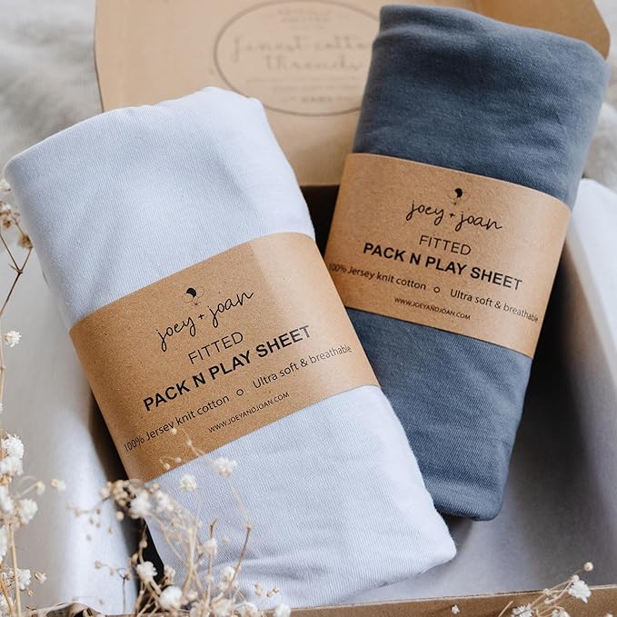 Travel Crib Fitted Sheets for Baby Bjorn, Guava Lotus Travel Crib and 24 x 42 Inch Travel Light Playard Mattress – Snuggly Soft 100% Jersey Cotton – Light + Dark Grey – 2 Pack