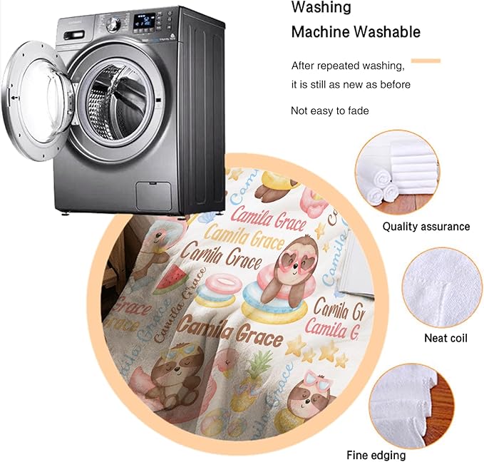 Personalized Baby Blanket for Girls Boys Kids Sloth Custom Baby Blanket with Name Throw Birthday Gift for Toddlers Infants Shower Newborns Nursery Stroller Crib Bed Decor