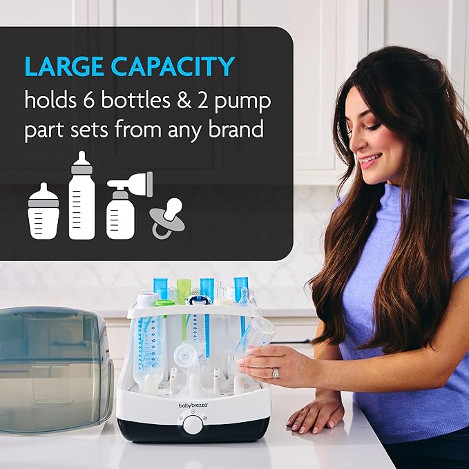 Baby Brezza Superfast 10 Minute Baby Bottle Sterilizer + Dryer - 75% Faster – Universal Electric Steam Sterilization for All Bottles, Pacifiers + Breast Pump Parts