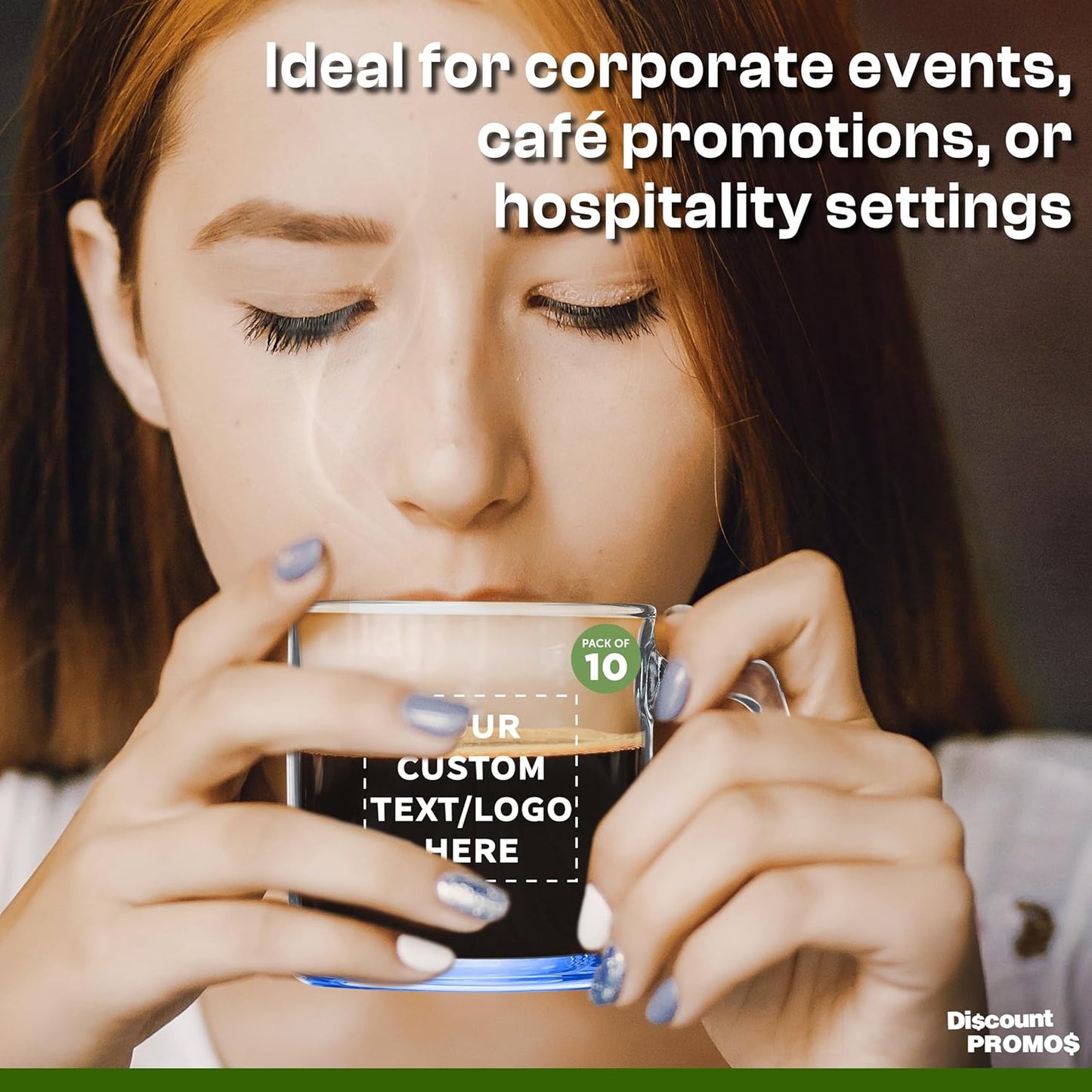 DISCOUNT PTOMOS Custom Small Glass Coffee Mugs 9 oz. Set of 10, Personalized Bulk Pack - Perfect for Coffee, Tea, Espresso, Hot Cocoa, Other Beverages - Blue